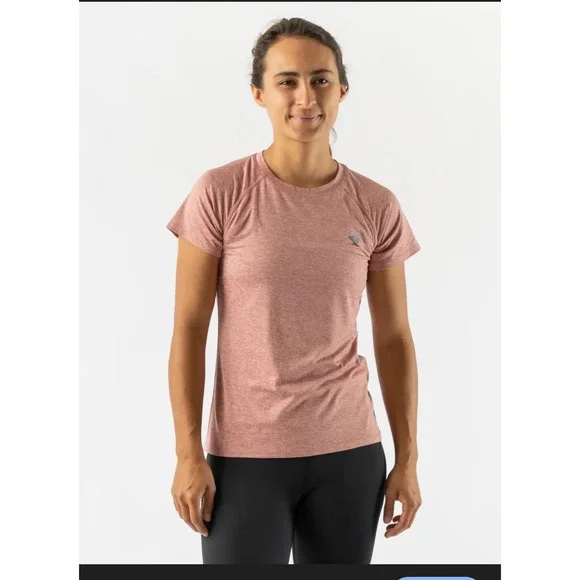 Rabbit EZ Tee Womens Medium Running Shirt Heathered Pink Short Sleeve Crew Neck - Picture 6 of 8